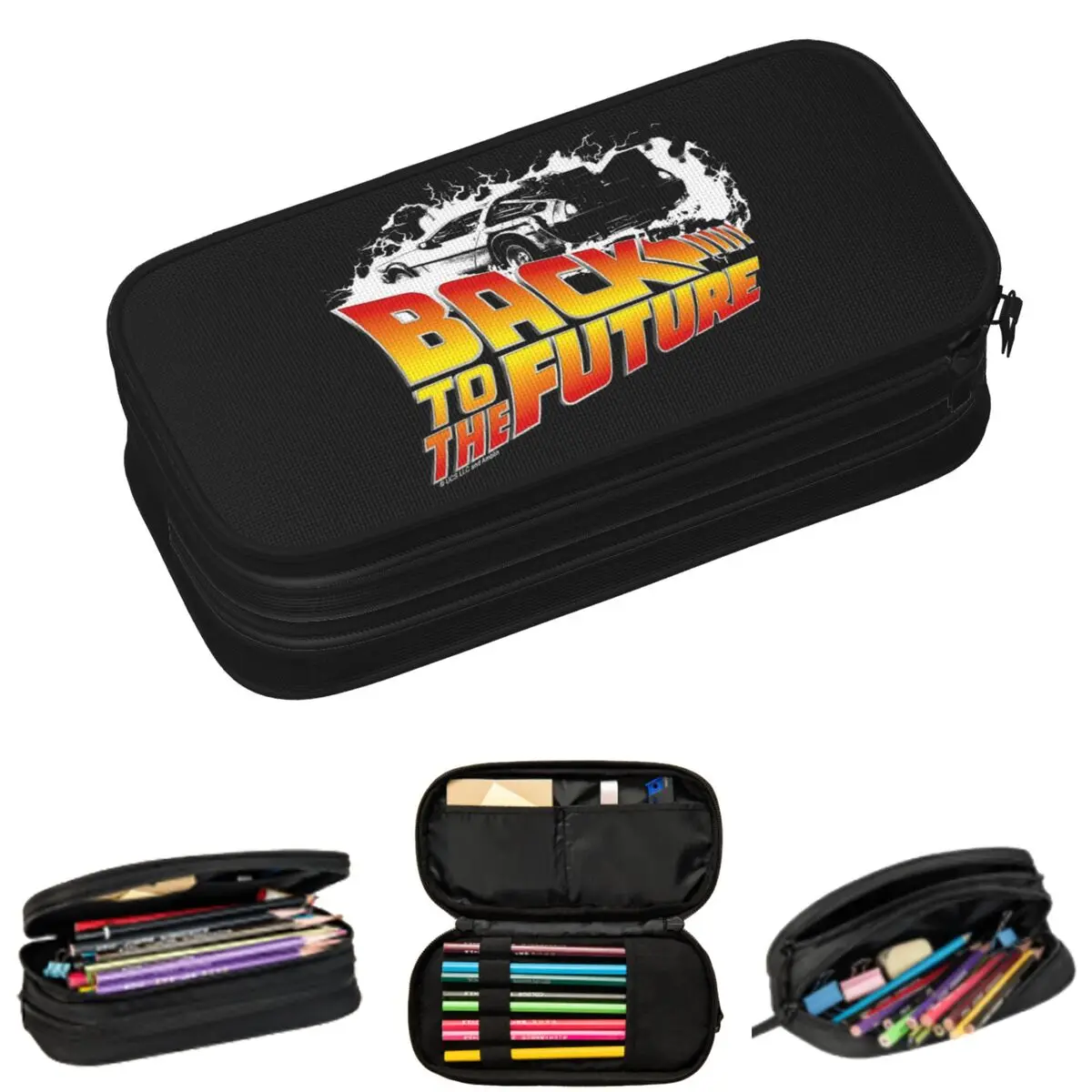 العودة إلى المستقبل DeLorean الأبيض استنسل مروحة الفن مقلمة للطلاب الهدايا صندوق القلم حقيبة أقلام رصاص قلم رصاص الحقيبة حامل قلم
