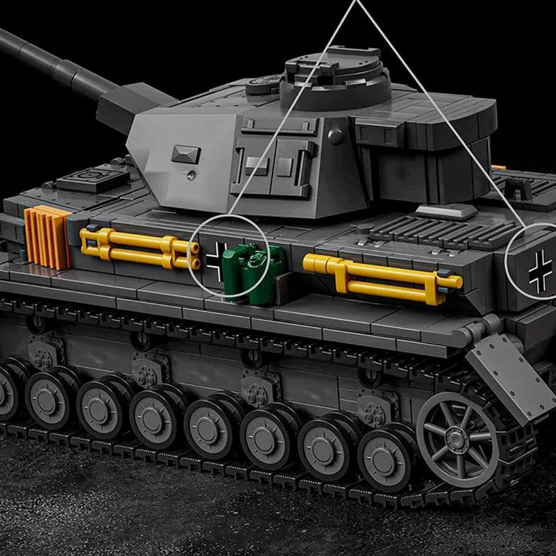 Military Technicial PzKpfw IV Ausf. F2 Panzer Building Blocks WW2 Heavy Tank 4 Figures Brick Model Kit Adults Kids Gifts 1419PCS