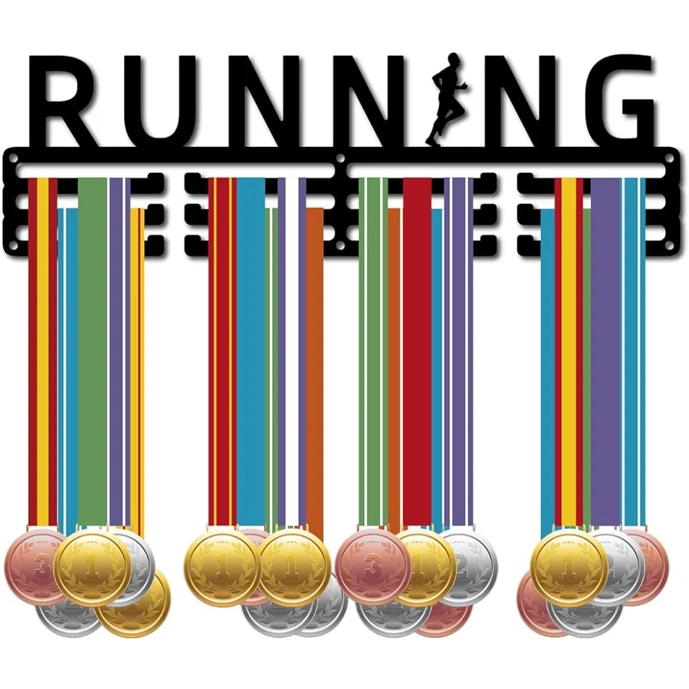 

Running Athlete Medal Holder Metal Medals Hanger Display Stand Display Frame Rack Wall Mount Decor for Home Runners 3 Rung Medal