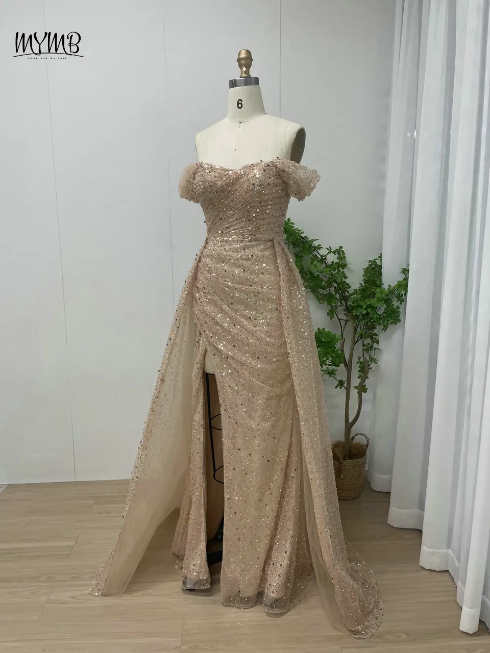 MYMB gaun Prom putri duyung, gaun malam Off Shoulder warna emas berpayet menakjubkan untuk acara khusus Gala, Gaun petang