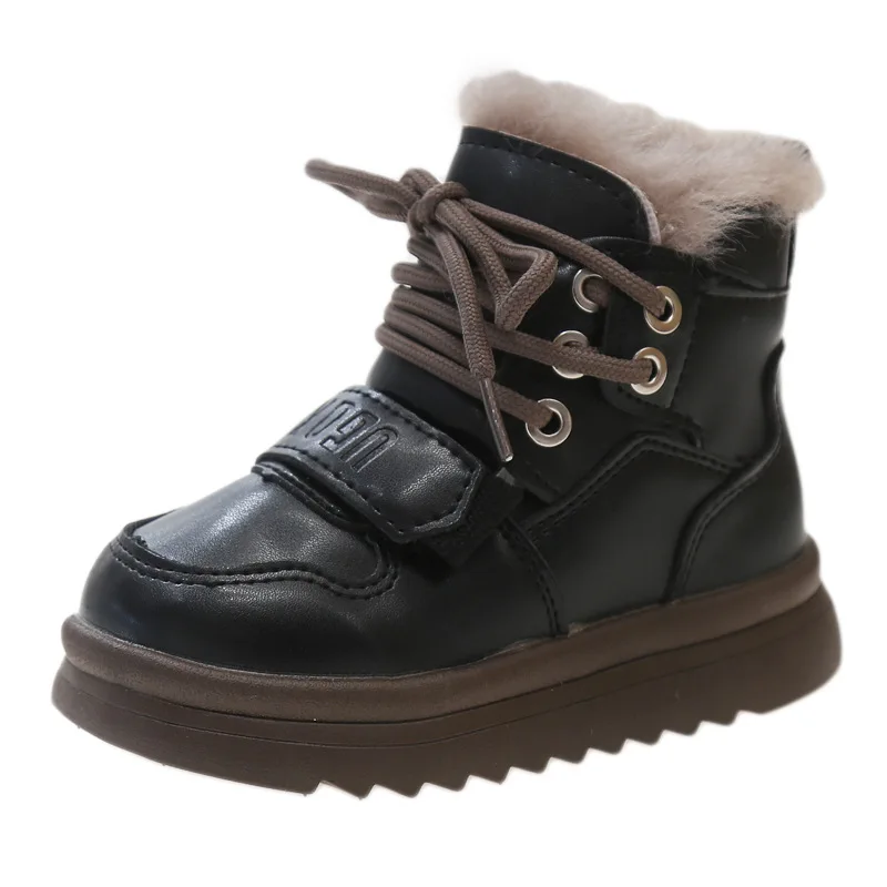 Children Boots Girls Fashion Warm Plush Winter Boots Boys Non-slip Soft Sole locomotive Boots Size 26-35