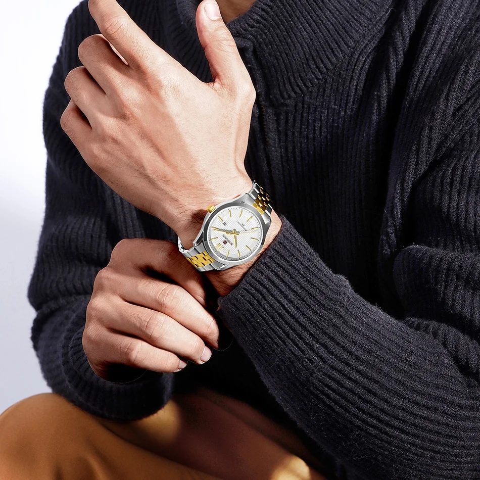 NAVIFORCE Men's Quartz Watch Waterproof Date Display Luminous Hands Stainless Steel Strap Classic Wristwatch Reloj Hombre Gift