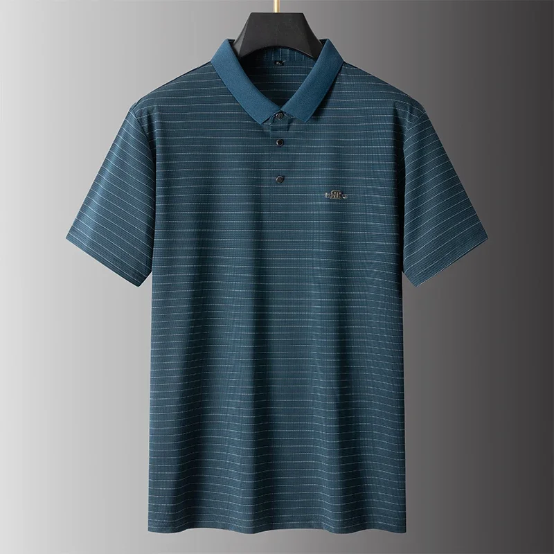 8XL 7XL 6XL 2024 New Summer Business Striped T-shirt Men Tops Mens High End Brand Luxury Polo Shirt Casual Male Clothing