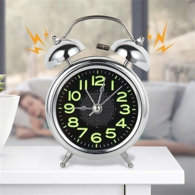 

4 Inch Twin Bell Loud Alarm Clock Metal Frame Luminous Dial Battery Operate Desk Table Alarm Clock For Home And Office