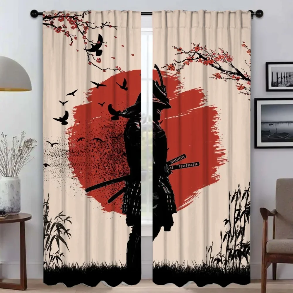 Window Curtain for Room 2 Panel Japanese Samurai Curtains Child Room Halloween Decoration Shades Home Interior Curtains Living