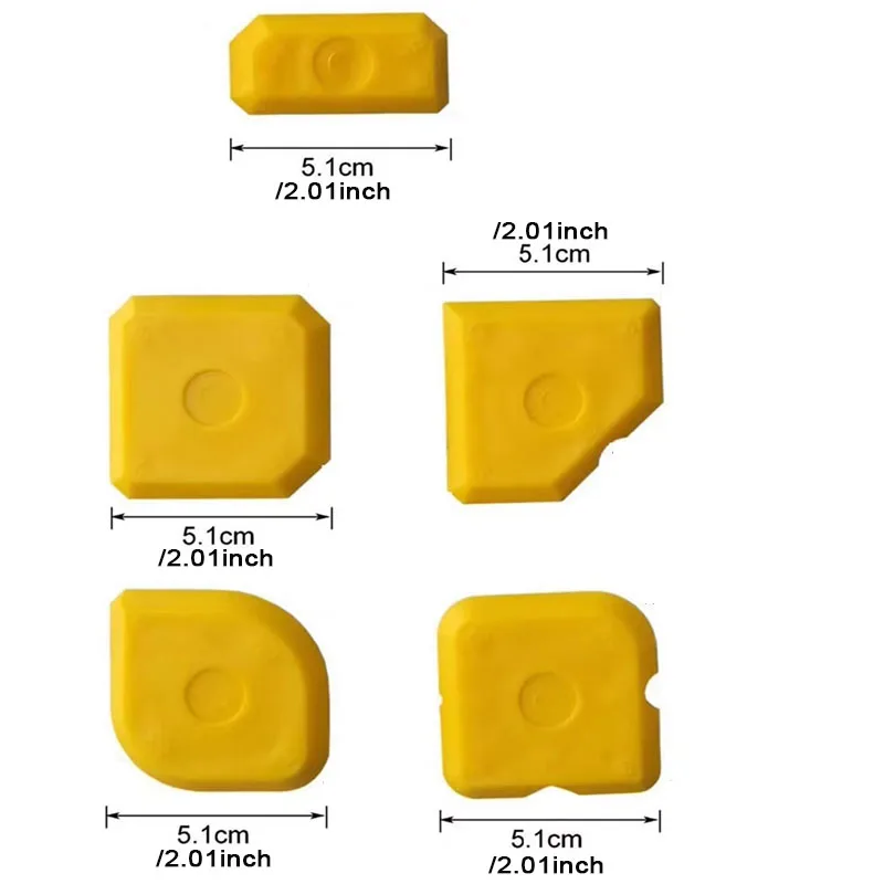 5-teiliges Silikon-Dichtungswerkzeug, gelbes Spreizer-Finish-Set, Dichtungsmasse, Fliesenmörtel-Applikator, unverzichtbares Werkzeug, thermoplastischer Gummikante, Mais – Detail 2