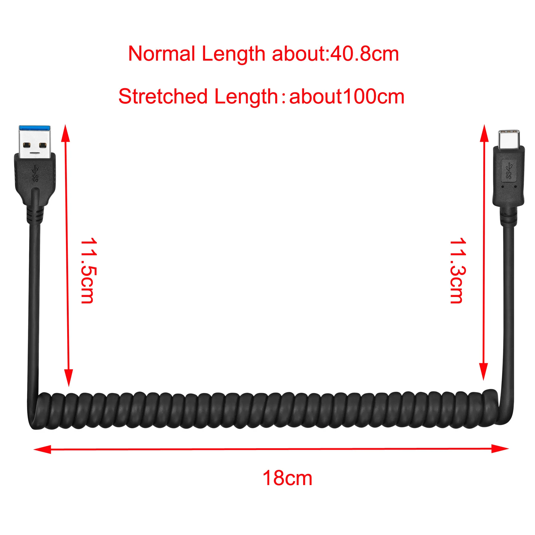 Bochara Elastic USB 3.0 Type A to Type C 3.0 Male Data Cable Foil+Braided Shielded For HDD Smart Phone Tablet