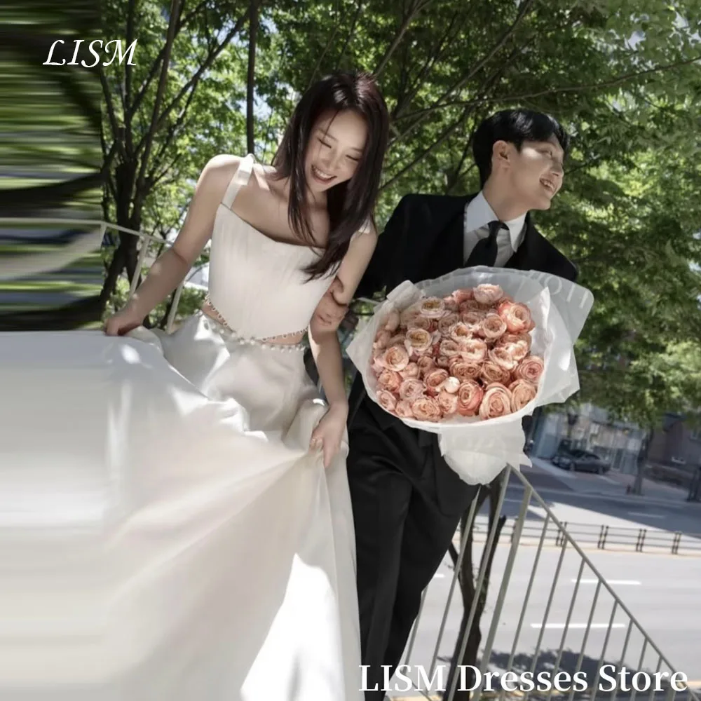 

LISM Simple A-Line Korea Wedding Dresses Regular Strap Soft Satin Floor Length Elegant Bridal Gowns 웨딩드레스 Customized Corsets