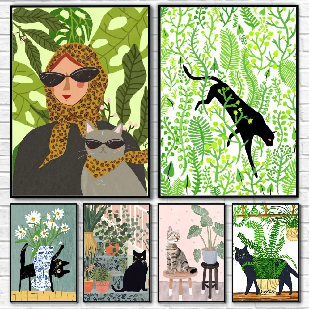 Green Plants Black Cat 5D DIY Diamond Painting