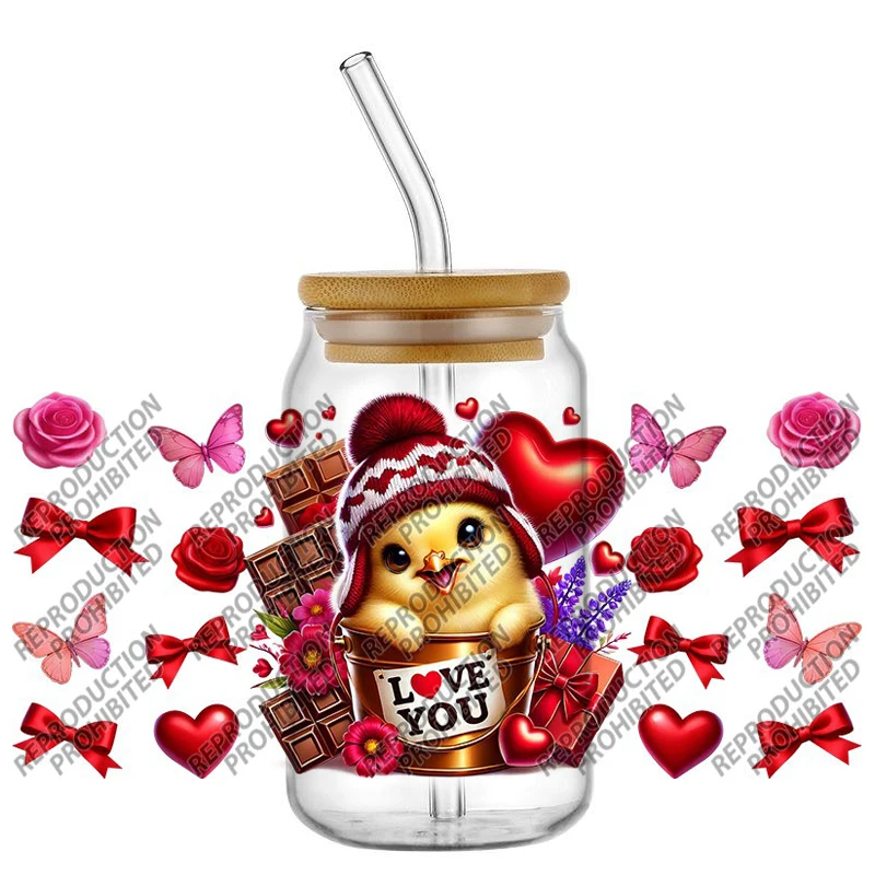 Tema quente série de animais do dia dos namorados decalques diy à prova dwaterproof água transferências 3d adesivos 16oz uv dtf para óculos copo envoltórios