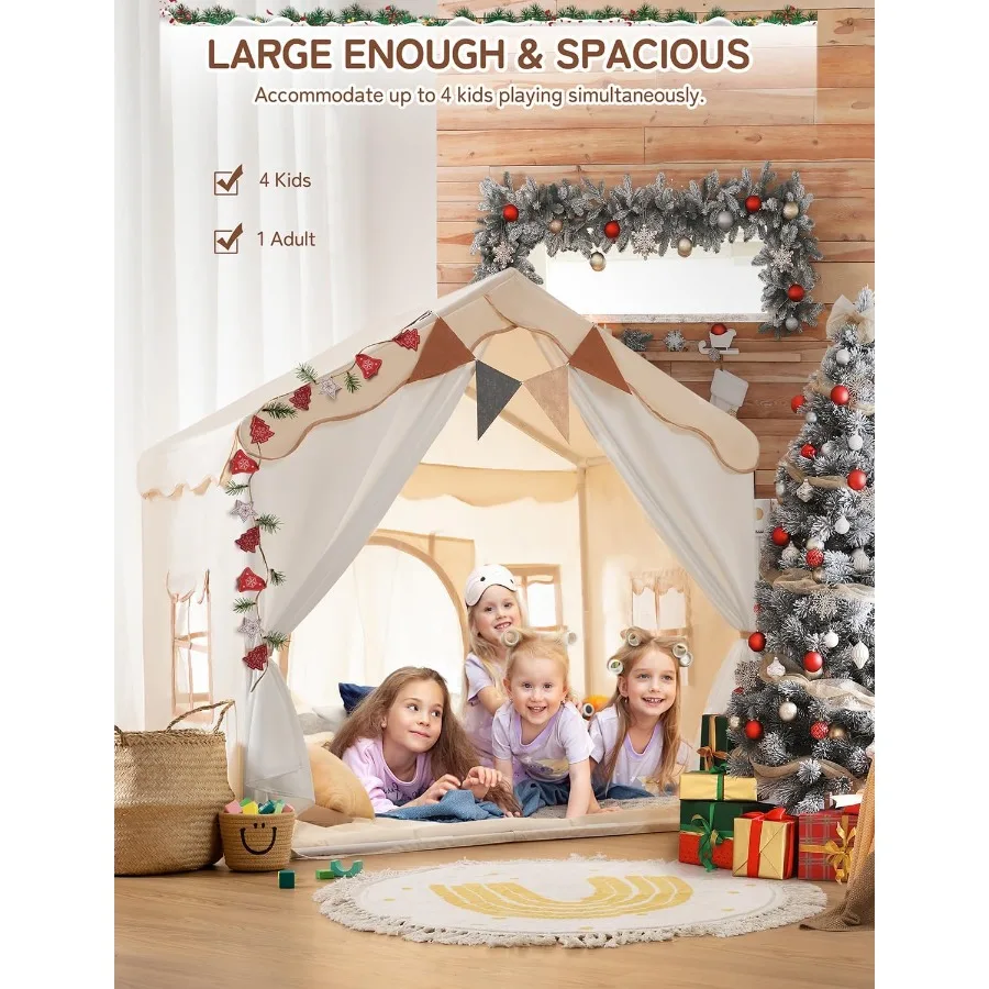 Tenda de brincar Besrey 2 em 1 com tapete acolchoado e luzes Grande casinha de brincar com 2 portas 4 janelas Tenda infantil de Natal interna e externa