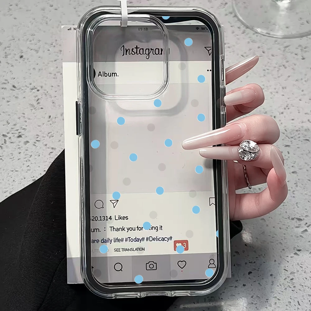 Einfache blaue gepunktete transparente Handyhülle für iPhone 17 11 12 13 14 15 16 Pro Max Plus XR 17 Air, stoßfeste Schutzhülle. – Detail 2