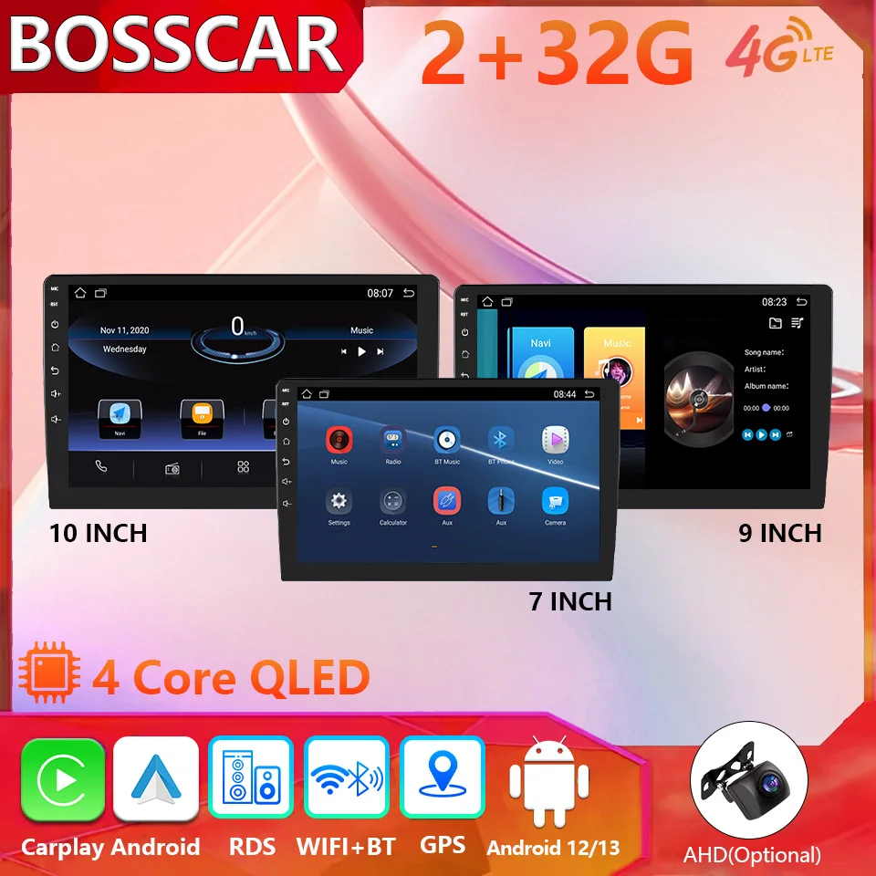 

BOSSCAR 2Din Car Radio Android Carplay 7/9/10Inch Universal Touchscreen Wireless GPS Multimedia Video MP5 MP4 Player Autoradio