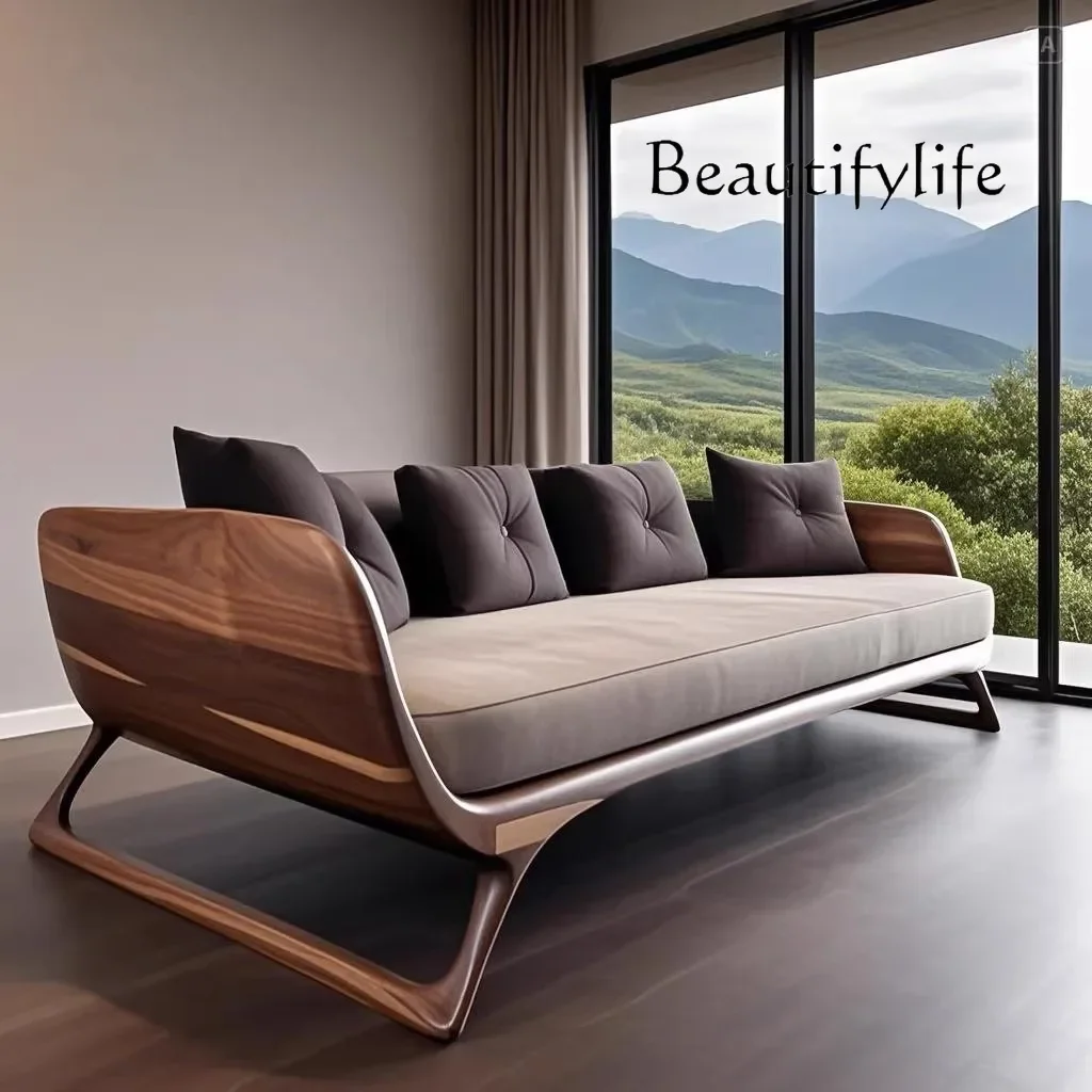 A New Chinese ash wood sofa high-end light luxury home living room North American black walnut straight row solid wood