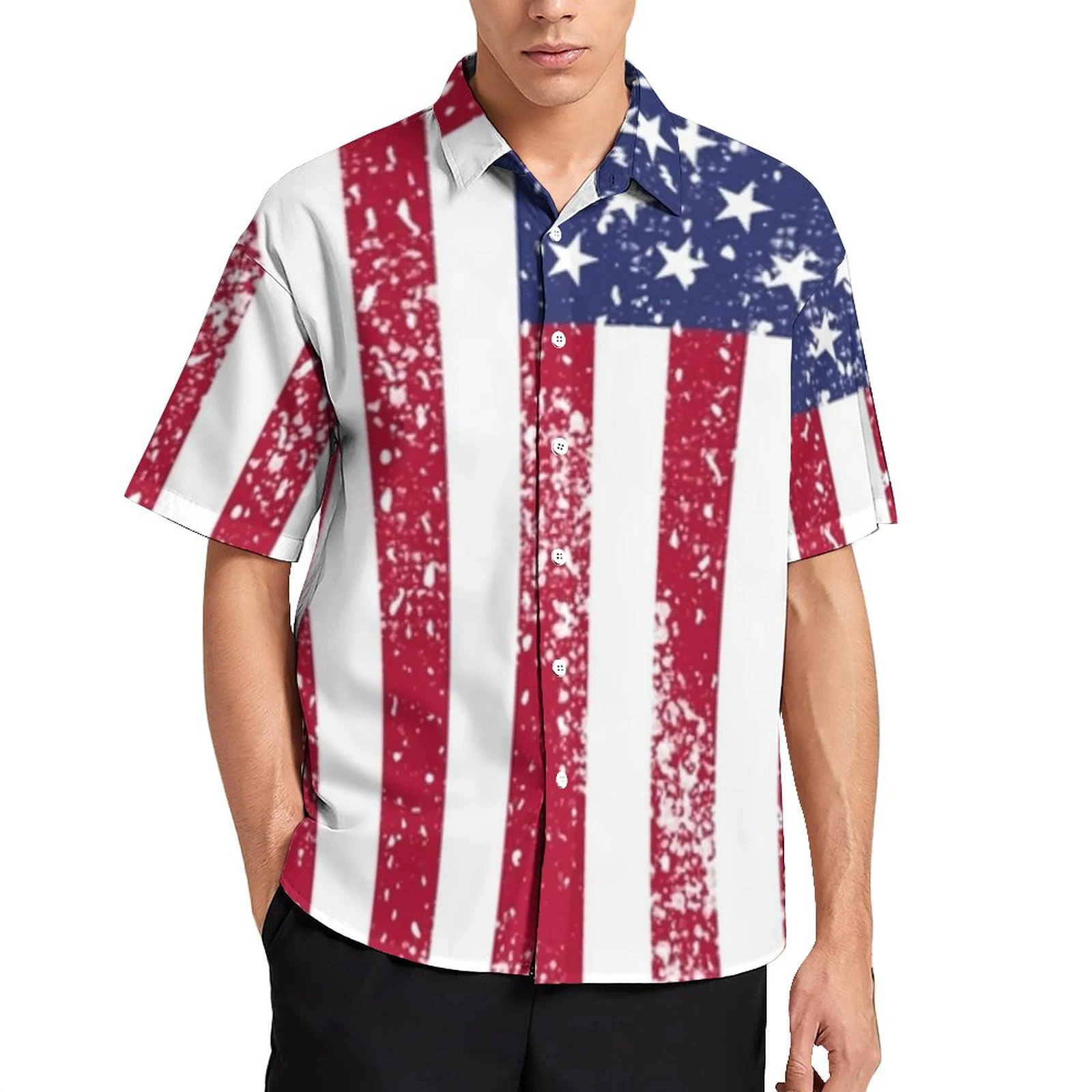 US Flag Loose Shirt Men\'s Beach Casual Shirt Hawaii Vacation Short Sleeve Vintage Plus Size Shirt Outdoor Men\'s Fashion Clothing