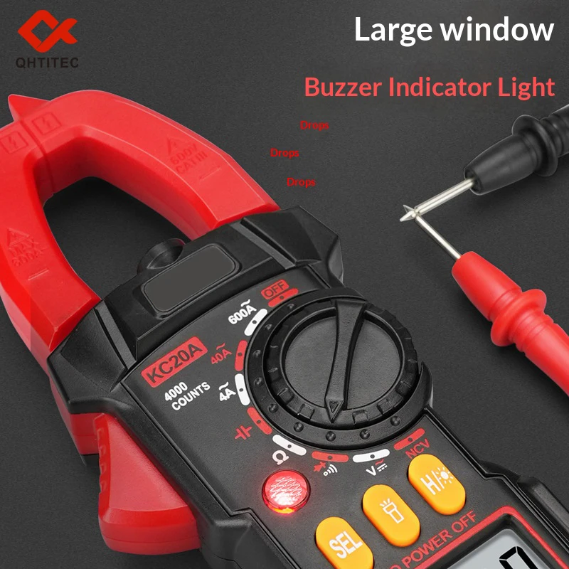 KC20A Digital Clamp Meter 600A AC Current True RMS Multimeter NCV Detection 4000 Counts Auto Range Capacitance Resistance Tester