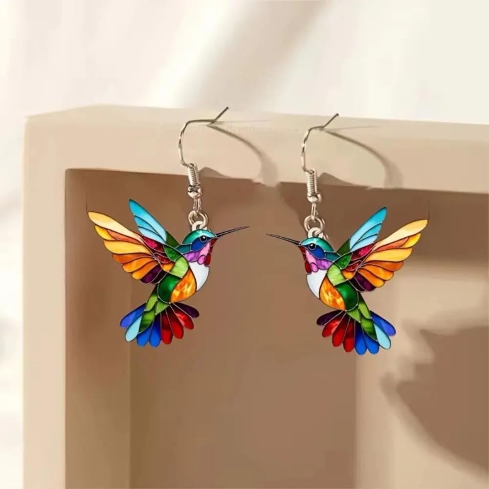 Gifts Acrylic Colorful Hummingbird Earrings Retro Style Statement Jewelry 2D Bird Shape Earrings Stud Earrings Women Girls