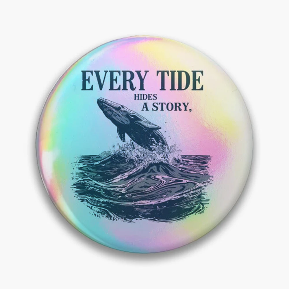 Widows Bay Every Tide Hides A Story | Vintage Whale Ocean T-Shirt Pin Holographic Star Heart Pin Brooches Laminated Button Fashi