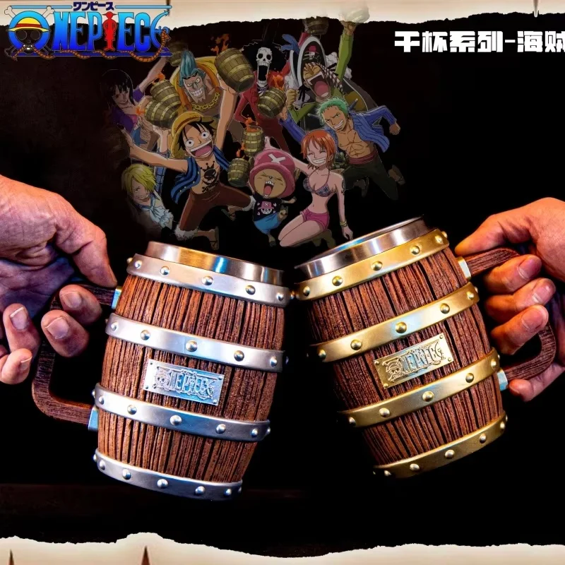 Spot 400ml One Piece Wine Barrel Cup Ace Luffy Sabo Anime Figure Cheers Ornament Doll Pvc Action Model Dolls Collection Toy Gift