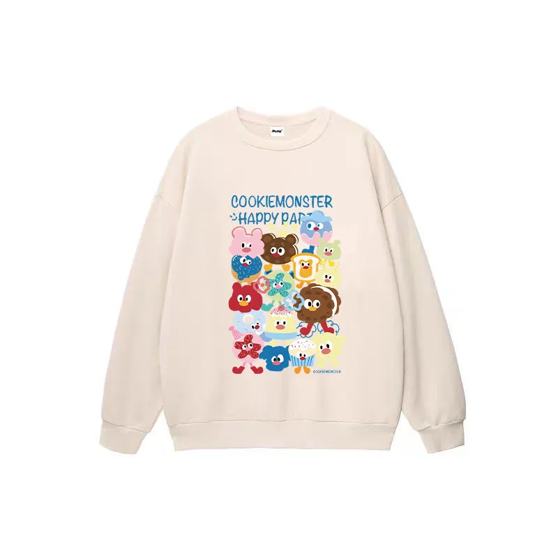 Cookie Monster Happy Party Graphic Clothes 2025 New Cute Trend Style Sweatshirts Autumn Oversized Crew Neck Sweatshirts