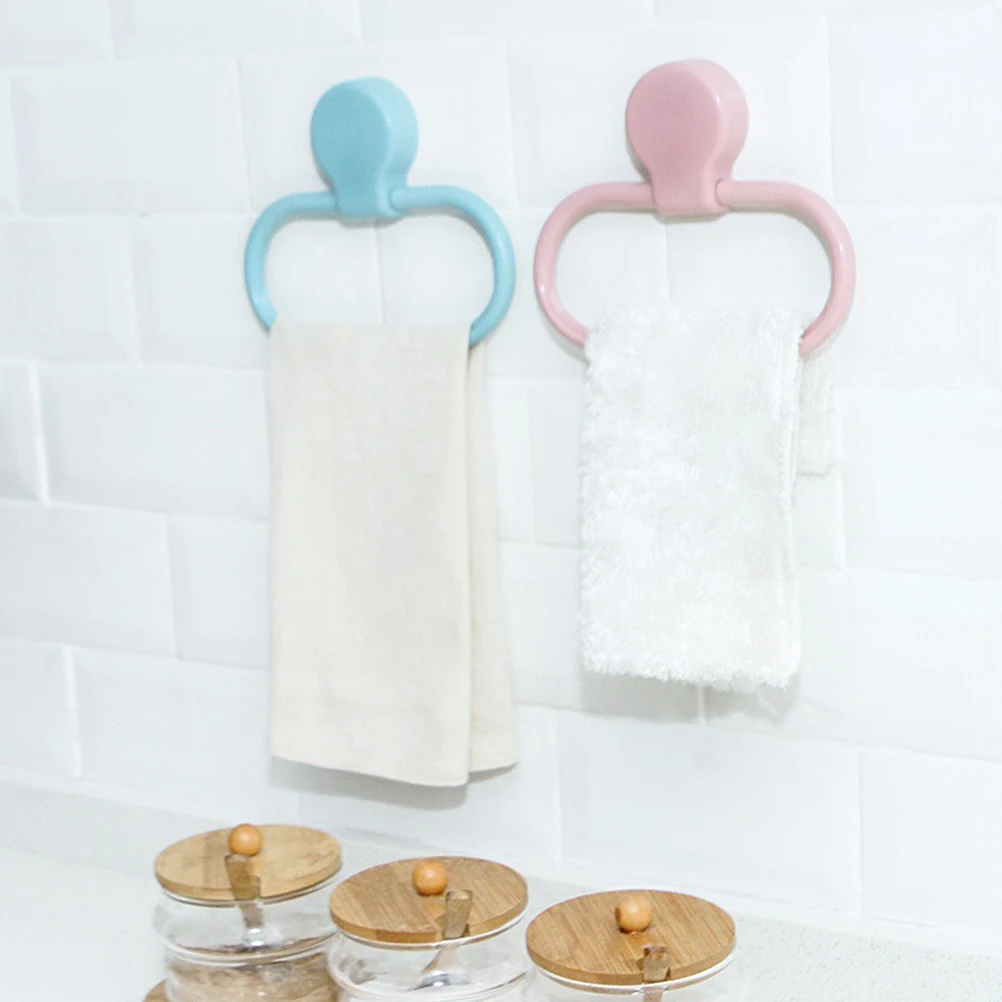 Blue Towel Ring Premium ABS No Drilling Self-Stick Bathroom Kitchen Towel Holder Modern Simple Style Long-Lasting Durability