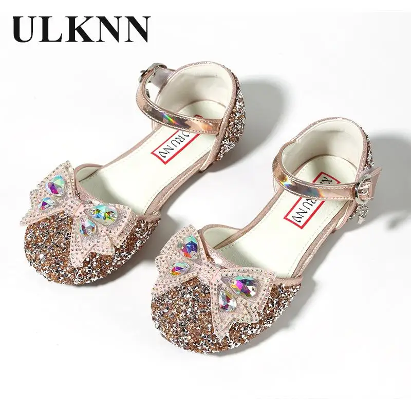 

Girls Silver Rhinestone Shoe Kid's Hollow Flat Shoes New Golden Single Shoes Children Show Crystal Princess Sandalias