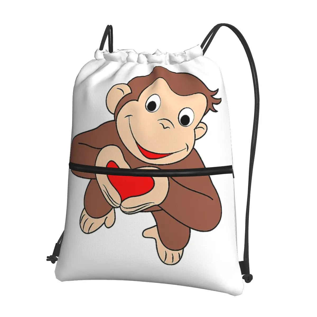 

Curious George Is All Heart Backpacks Casual Drawstring Bundle Pocket Sports Bag Book Bags for Man Woman School