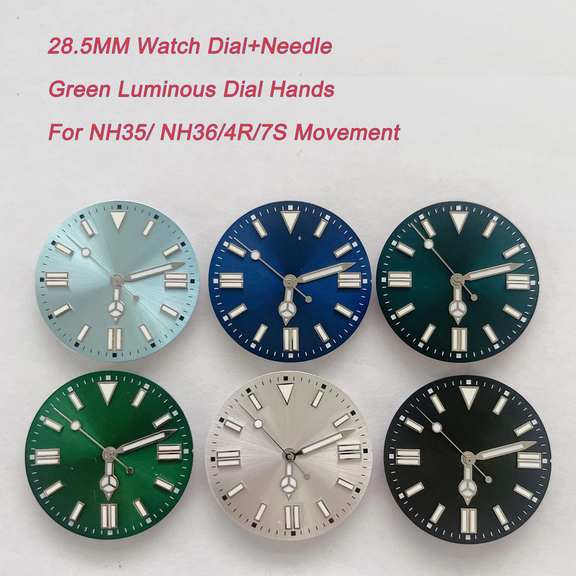 28.5MM Watch Dial+Needle Green Luminous Face Hands For NH35/ NH36/4R/7S Movement Watch Accessories Repair Tools Seiko Parts