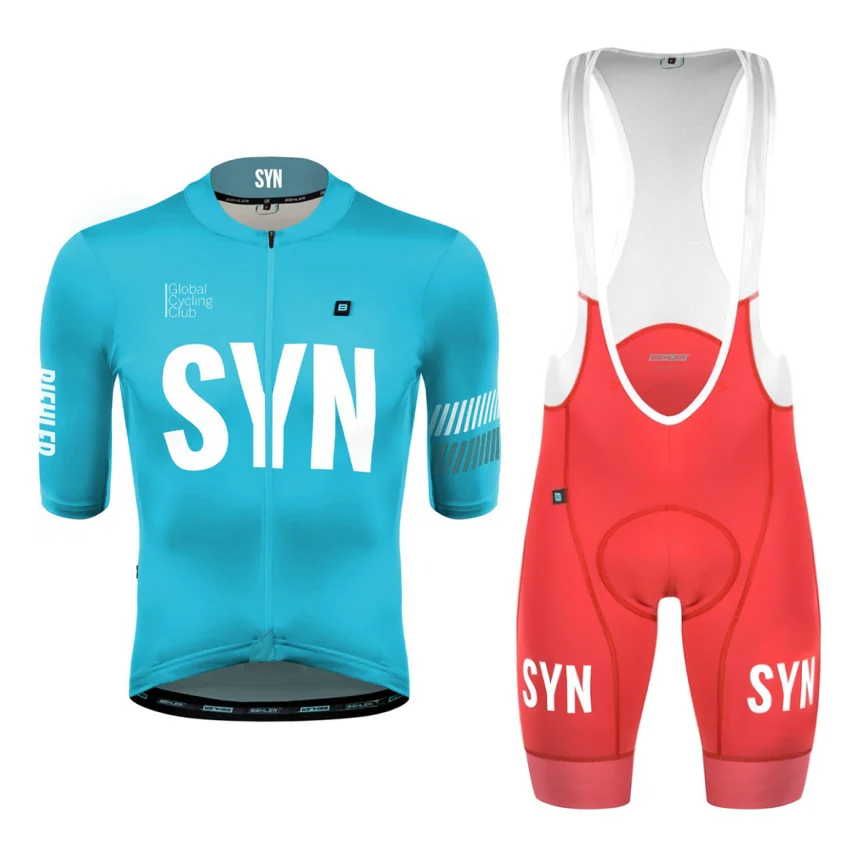 Sky blue 2025 SYN Men's cycling sportswear summer set breathable sweat wicking short sleevecycling Jersey and Bib shorts