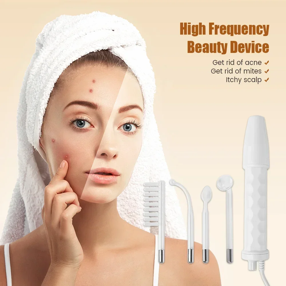 Portable Electrode High Frequency Facial Beauty Machine Electrotherapy Wand Glass Tube Face Cleansing Skin Tightening Device