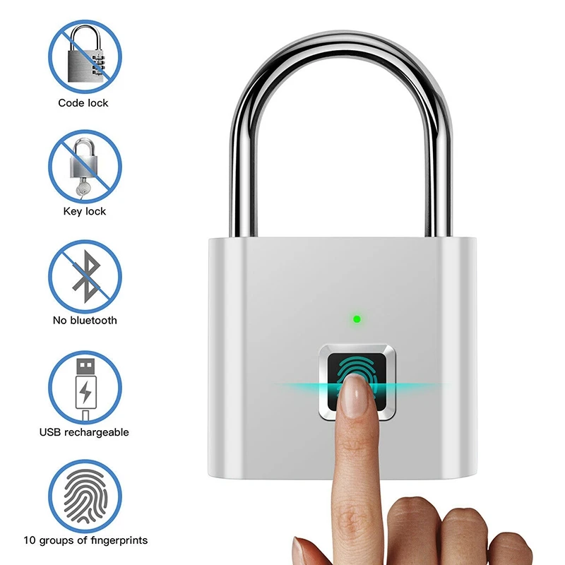 Fingerprint Padlock,Portable Anti-Theft USB Charging Fingerprint Lock for Lockers, Suitcases, Backpacks Etc Can Support