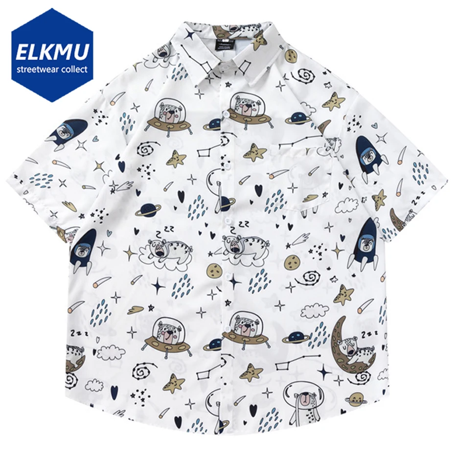 

Hip Hop Oversized Shirts Cartoon Dog Graphic Printed Short Sleeve Shirts Men's Summer Button Up Blouse Hawaiian Shirts Tops