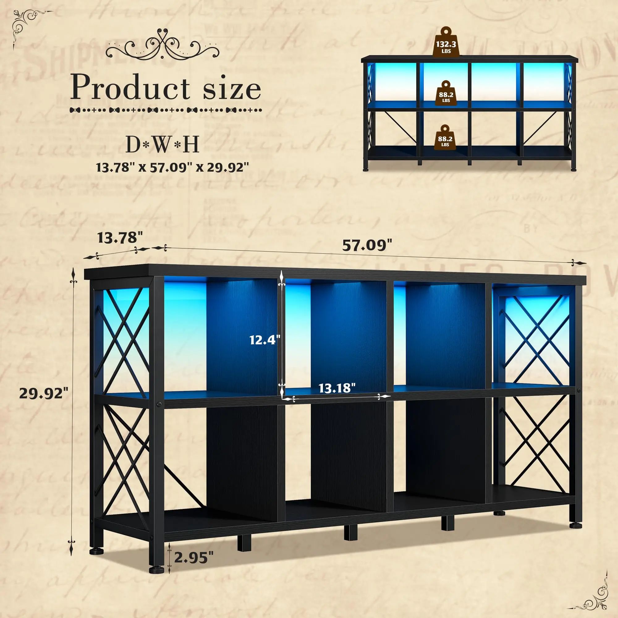 8 Cube Storage Organizer, LED Horizontal Bookshelf