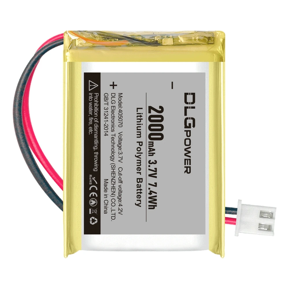 DLGpower 405070 3.7V Lithium Polymer Battery Pack 2000mAh Bluetooth Audio Charger Navigator Rechargeable Li-ion Battery