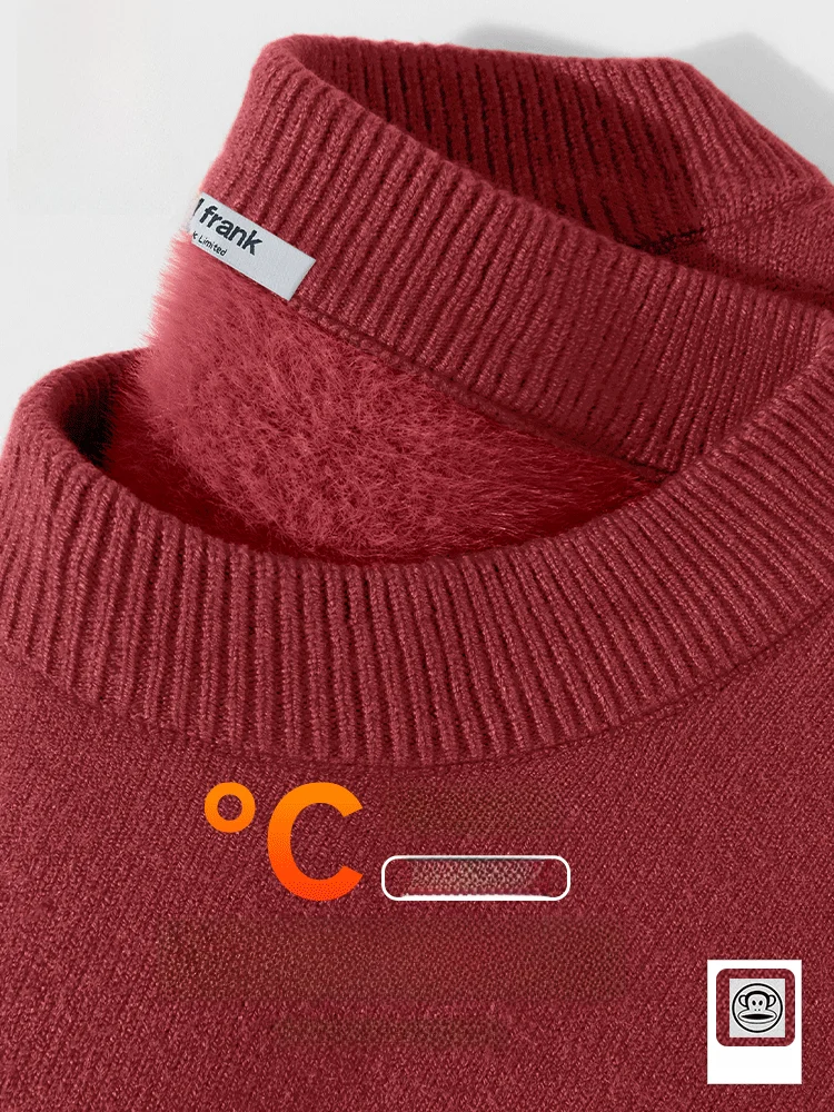Suéter de punto con forro polar para hombre, cuello redondo, cálido, informal, diseño de mono de boca grande, color rojo vino, moda otoño-invierno