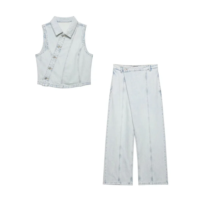 

Summer Women's Suit Low Waisted Jeans Denim Vest 2026 New Fashion Sleeveless Vest Pants 2-piece Set
