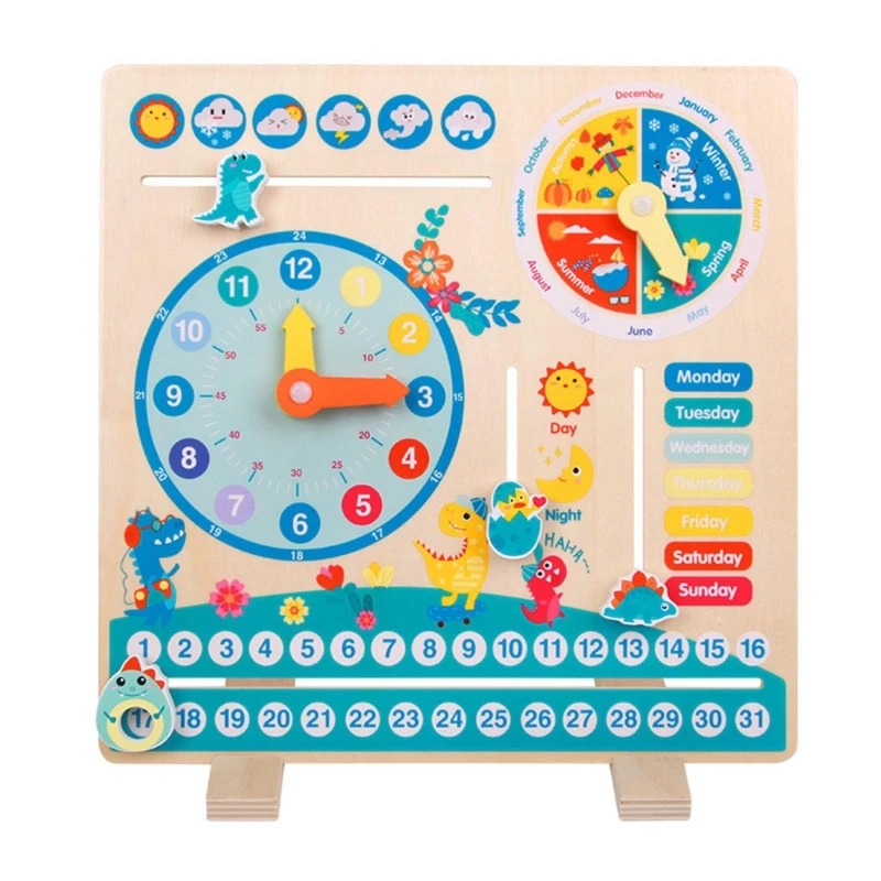 Kids Telling  Learning Clock Wooden Calendar Full Learning Materials for School Classrooms and Homeschool