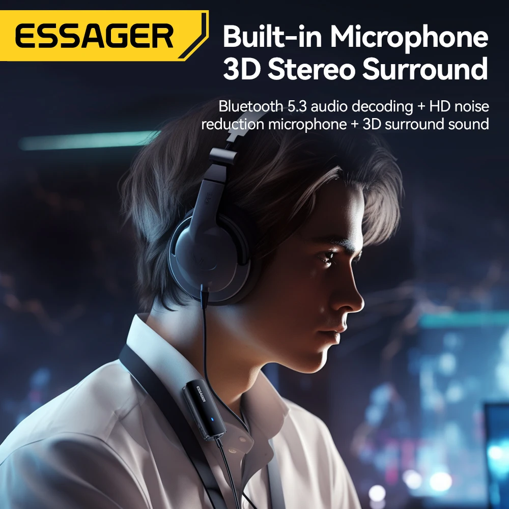 Essager multifuncional bluetooth 5.3 adaptador 3.5mm jack aux adaptador sem fio estéreo para fones de ouvido telefones tv receptor de áudio do carro