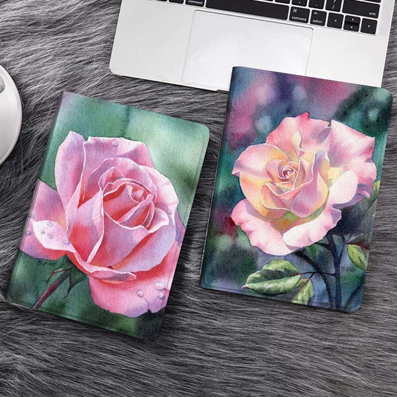 

Pink Rose With Dew Tablet Case For Samsung Tab Galaxy S6 S11 A A7 A8 A9 A11 10.1 10.4 10.5 Plus Lite Gift