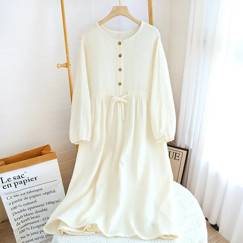 Cotton Night Dress For Woman Nightwear Nightgown Ladies Pyjamas Spring Summer Loose Long Sleeve Home Wear Sleeping Dress 3