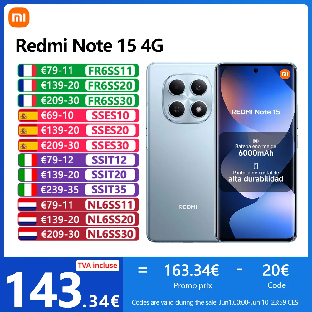 Xiaomi Redmi Note 15 4G,NFC,MediaTek Helio G100-Ultra,6.77 pouces,120 Hz,108 MP Caméra,Batterie de 6 000 mAh,IP64