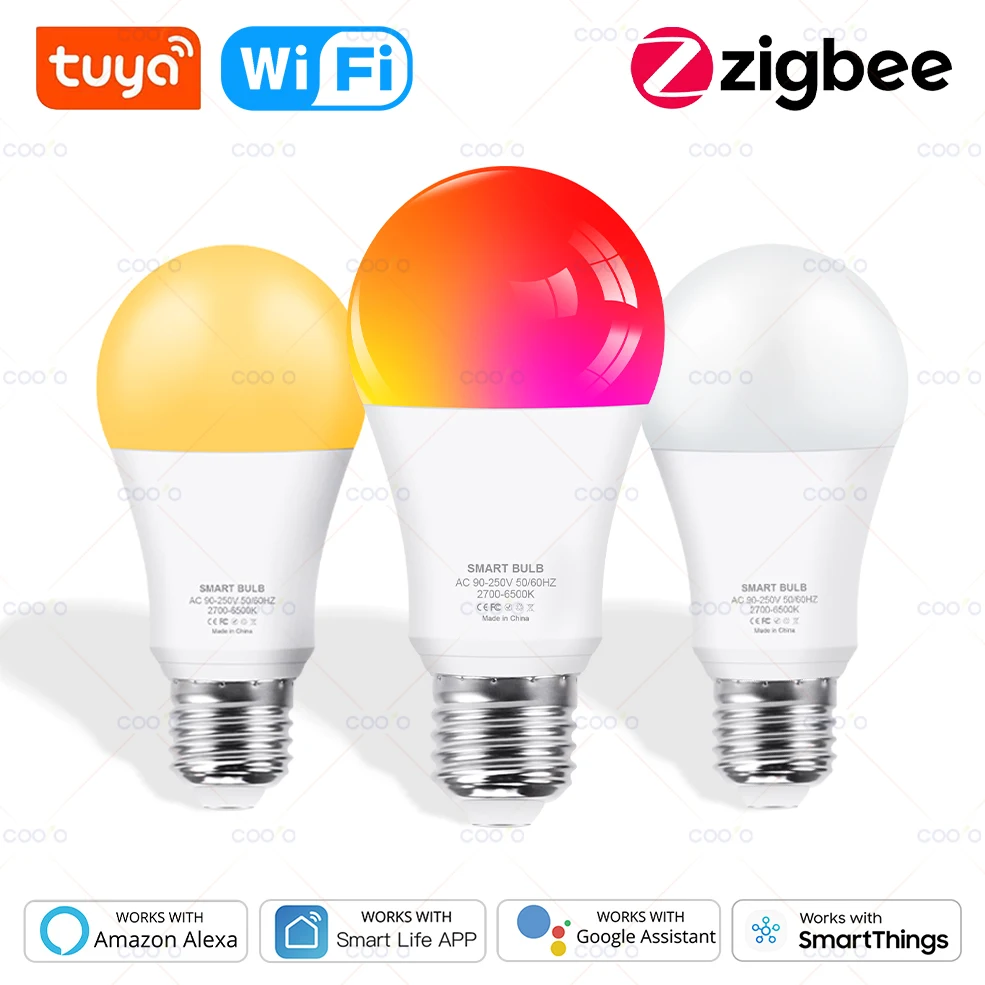 

18 Вт 15 Вт Zigbee 3.0 Светодиодная лампа RGB + WW + CW E27 Tuya Wi-Fi Светодиодная лампа для умного дома, совместимая с Alexa Amazon Google Assistant