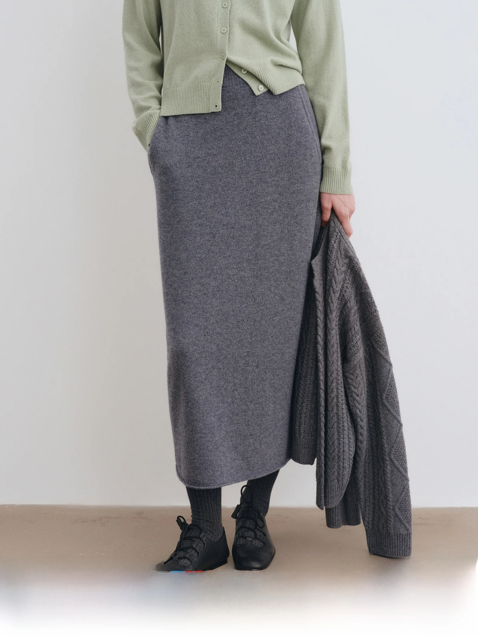 

Ele And Playful Eggell Skirt Wool Knitted l Cuffed on ape Knit Dr High Waist Straight Tube Skirt