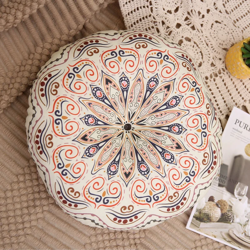 Vintage Round Futon Seat Cushion Retro Ethnic Bay Window Tatami Mat on The Ground Lazy Bohemian Fart Cushion Seat Cushion