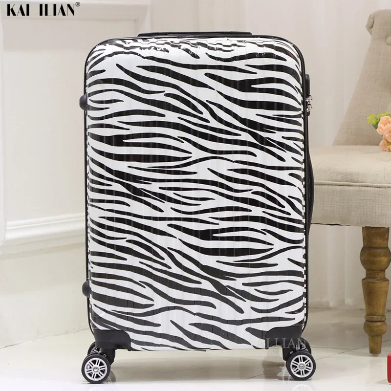 Unisex rolamento bagagem mala de viagem, estampa de leopardo zebra, roda C, carrinho de moda, 20 "24" 28"