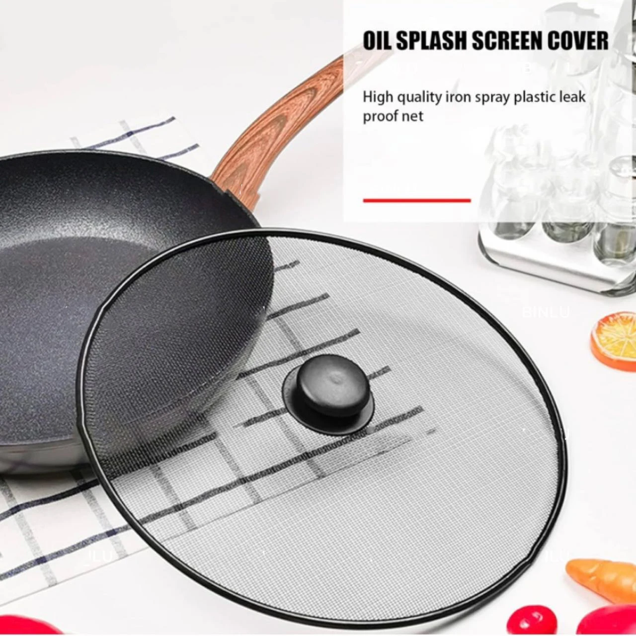 1PC 29/33cm Oil Splash Proof Mesh Cover Black Grease Splatter Screen Frying Pan Lid Home Spill Proof Mesh Cover Kitchen Tools