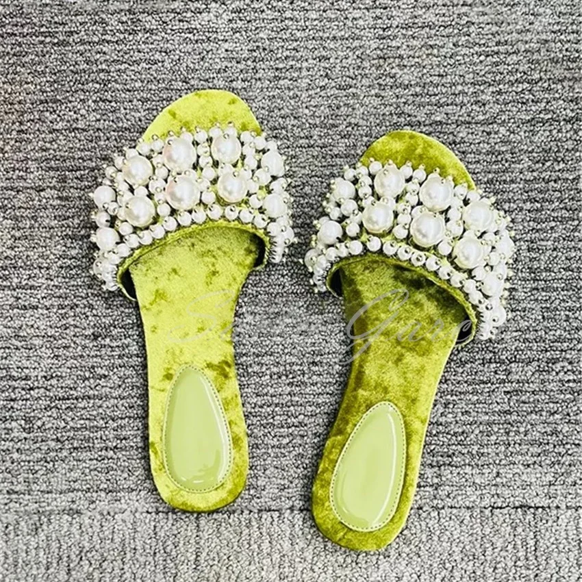 شباشب مخملية مفتوحة من الأمام بجزء سفلي مسطح وخط واحد للنساء بمقدمة مستديرة أنيقة سهلة الارتداء من الجلد للاستخدام الخارجي على الشاطئ #2