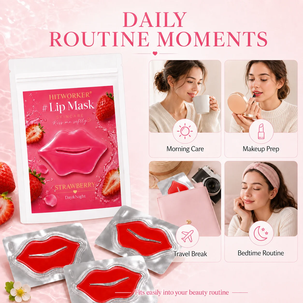 3pcs collagen rich, moisturizing, smoothing jelly lip mask, providing powerful moisturizing and brightening effects