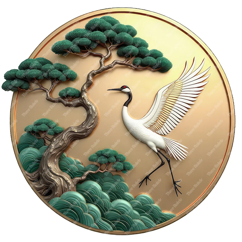Three Ratels CF85 Pine trees and cranes Longevity Lucky wall Stickers for Home Decoration PVC Waterproof Car decals