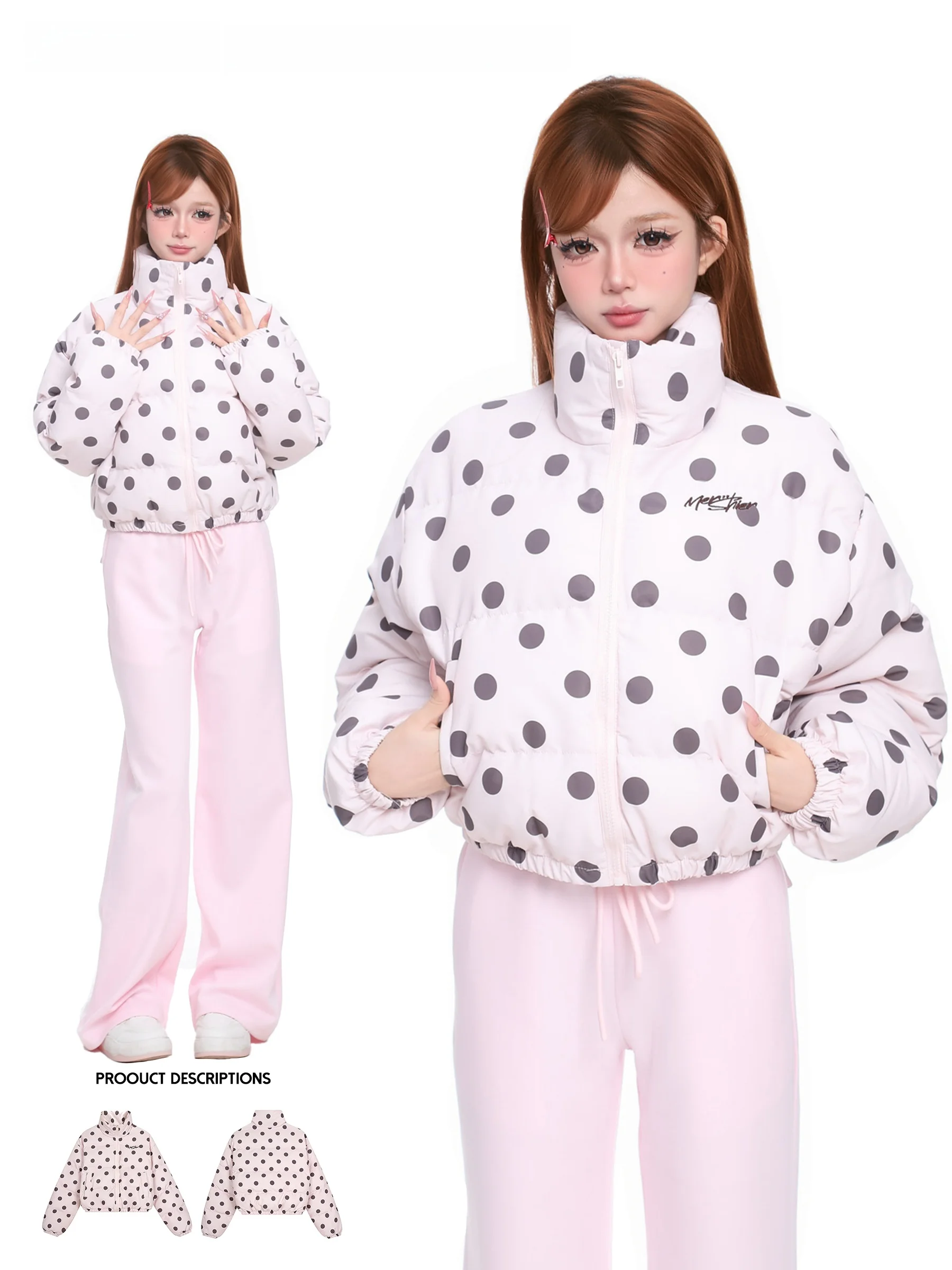 

Женское зимнее пальто Basterds Korean Sle Sweet Polka Dot с воротником-стойкой, утепленное хлопковое, с дизайнерским акцентом, теплое, объемное